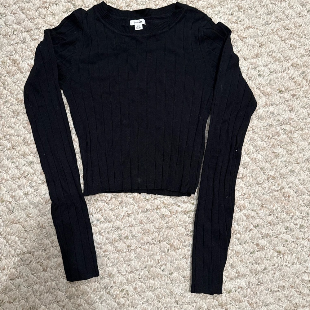 Garage Black Ribbed Long Sleeve Top
